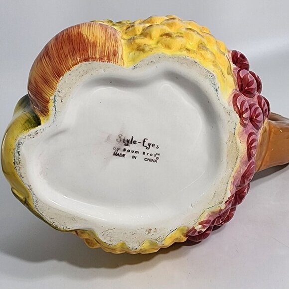 Vintage Ceramic Pitcher With Embossed Fruits Grapes Pineapple Apple Design - Picture 11 of 12